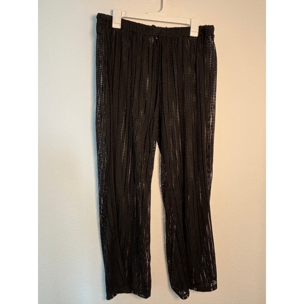 Alexa & Stella Black Crochet Knit Wide Leg Pants Plus Size 3X Beach Cover